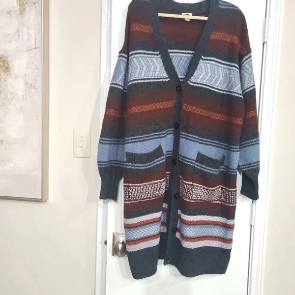 ANA Aztec print colorful stripped cardigan size XL - Picture 2 of 9